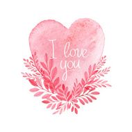 Watercolor heart Vector Valentine&#039;s Day card N4