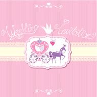 Vintage wedding invitation with retro horse carriage