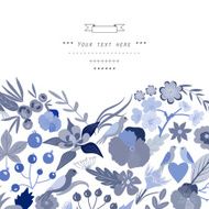 Vector floral design element with flowers and birds N3