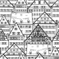 Old European street Houses seamless pattern hand drawing vector illustration