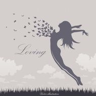girl jumping in the sky with butterflies