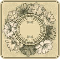Vintage frame with blooming roses and dragonfly hand drawing
