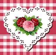 Vintage rose bouquet on lace heart