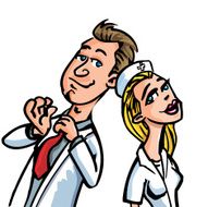Cartoon of a doctor and nurse in love