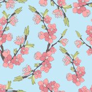 Cherry branch in blossom Seamless texture N3