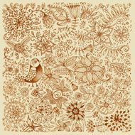 Hand drawn card with flowers and bird