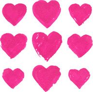 Pink acrylic color painted hearts set