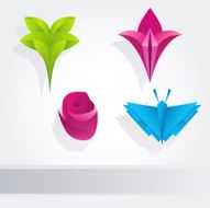 Nature floral origami design elements set