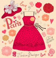 Fashion illustration with dress and hat N2