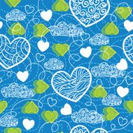 Decorative pattern with hearts and clouds