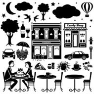 design elements with an outdoor cafe in the evening theme N2