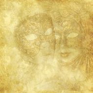 Vintage Venetian Masks on golden floral background N2