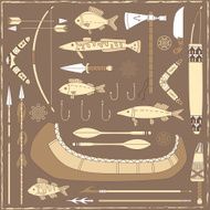 Native American fishing design elements &ndash; illustration