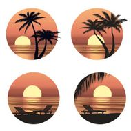 Sunset view at resort Vector illustration set