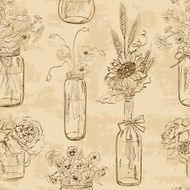 Seamless pattern of mason jars with flowers N3