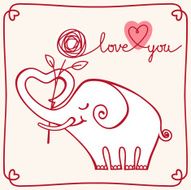 Valentines card with white elephant