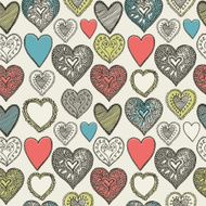 Seamless wallpaper with hand drawn Valentine hearts N2
