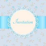 Vector lace frame with blue ribbon on floral background