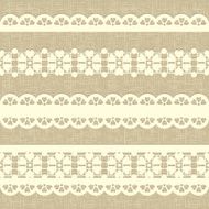 Vintage straight lace on linen canvas background N2