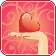 Hand with heart on the floral background