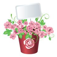 Flowerpot with roses and card