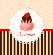 Vintage card with strawberry chocolate jelly cake