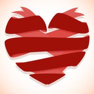 Red ribbon banner in the shape of heart