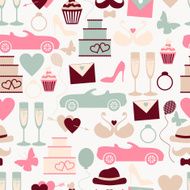 Seamless wedding pattern in retro colors