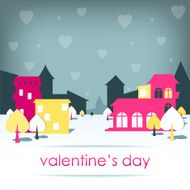 Card Valentine&rsquo;s Day with trees and houses