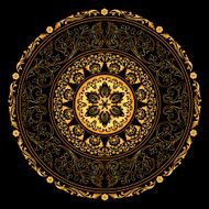 Decorative gold frame with vintage patterns on black Vector background