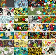 Big set of cards with birds and flowers