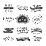 Set of wedding vintage retro logos Floral ornaments and ribbons