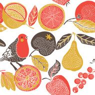 fruit garden with bird