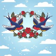 Old school frame with roses and birds N10
