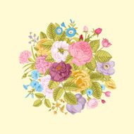 Vintage floral vector bouquet with colorful summer garden flowers N2