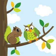 Squirrel and owl chatting