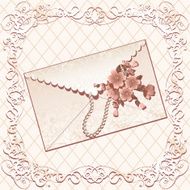 White greeting card with floral frame glamour envelope pearls flowers