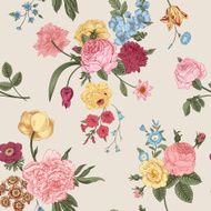 Seamless vector vintage pattern with Victorian bouquet N16