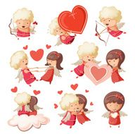 Set of cute boy and girl cupids