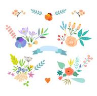 Hand Drawn vintage floral elements Set of flowers N12