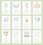 Calendar 2015 with hand drawn romantic elements Isolated Vector N2