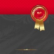 Vector Valentines card with wax stamp and golden ribbons