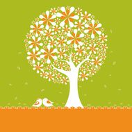 Springtime flower tree with lovebirds