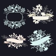 Set of design elements with ribbons labels and flowers N3