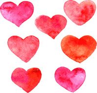 set of hearts painted by watercolor N3