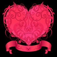 Pink heart with floral ornament and classical banner