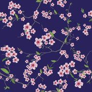 Chinese sakura dark blue kimono seamless vector pattern N2