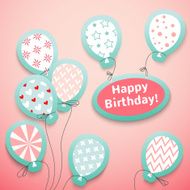 Happy birthday retro postcard with pattern balloons N2