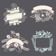 Set of design elements with ribbons labels and flowers N4