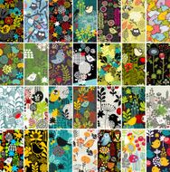 Big set of cards with birds and flowers N2